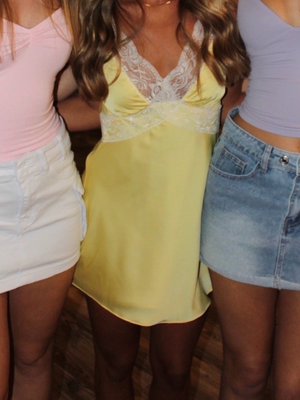 Yellow Satin Mini Dress with lace